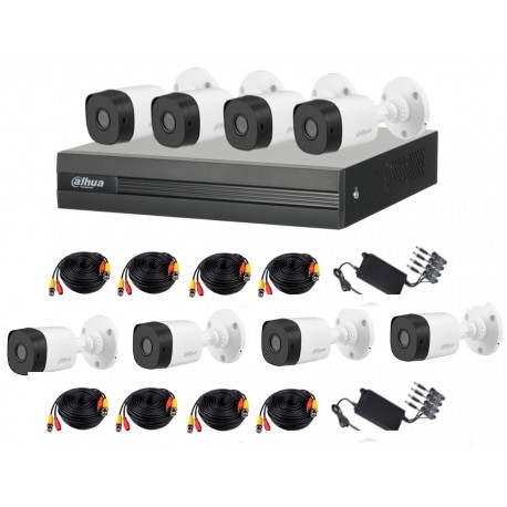 KIT DVR DAHUA PENTAHIBRIDO 8CH 1080P LITE 8 CÁMARAS 1MP DE POLICARBONATO P2P